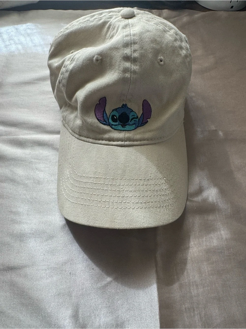 Disney Beige Baseball Cap with Blue & Purple Stitch Stitch Embroidery